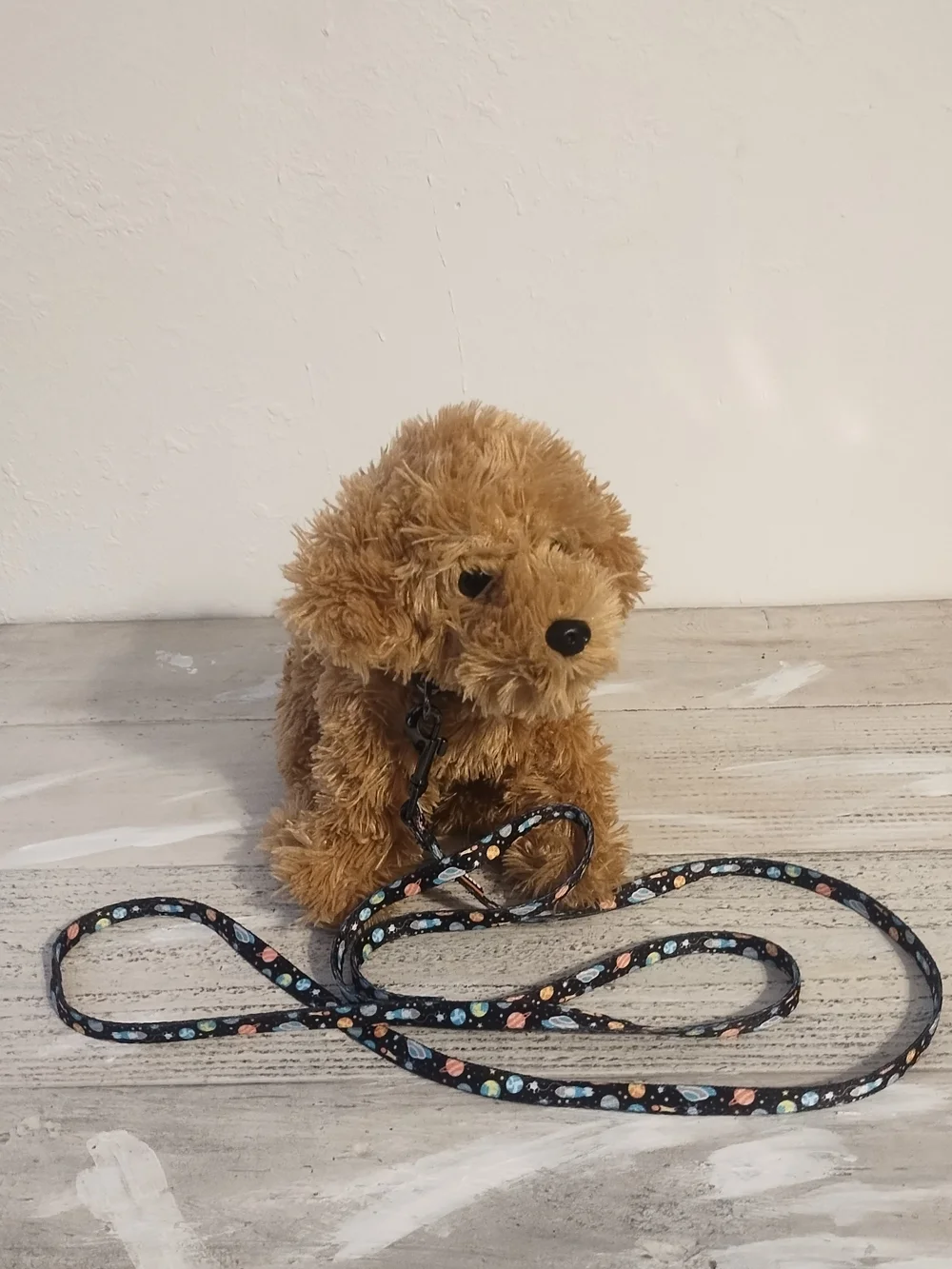 Plush Dog with Space Themed Leash toy plush good condition